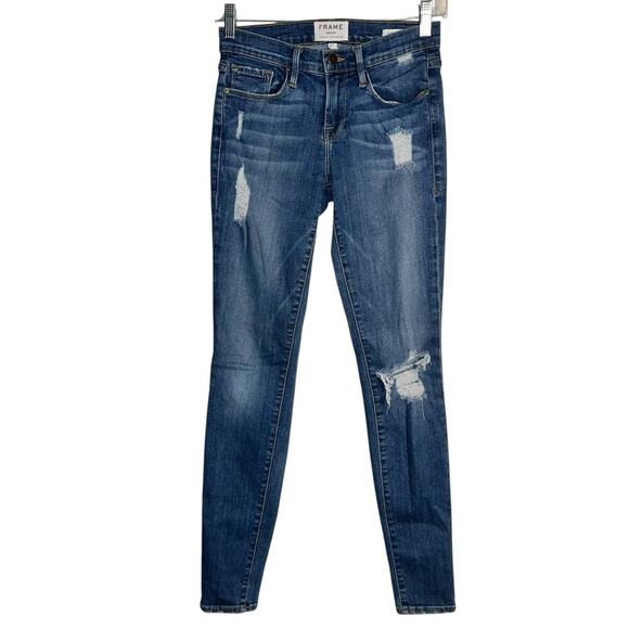 FRAME Le Skinny de Jeanne Distressed Skinny Jeans Hilltop Wash Size 25 - Picture 7 of 7